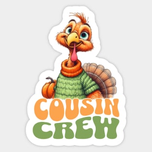 Funny Cousin Crew Thanksgiving Groovy Retro Design Sticker